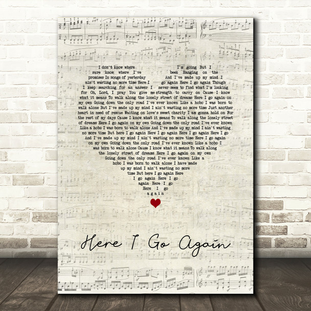 Whitesnake Here I Go Again Script Heart Song Lyric Quote Music Print