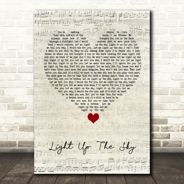 Yellowcard Light Up The Sky Script Heart Song Lyric Quote Music Print