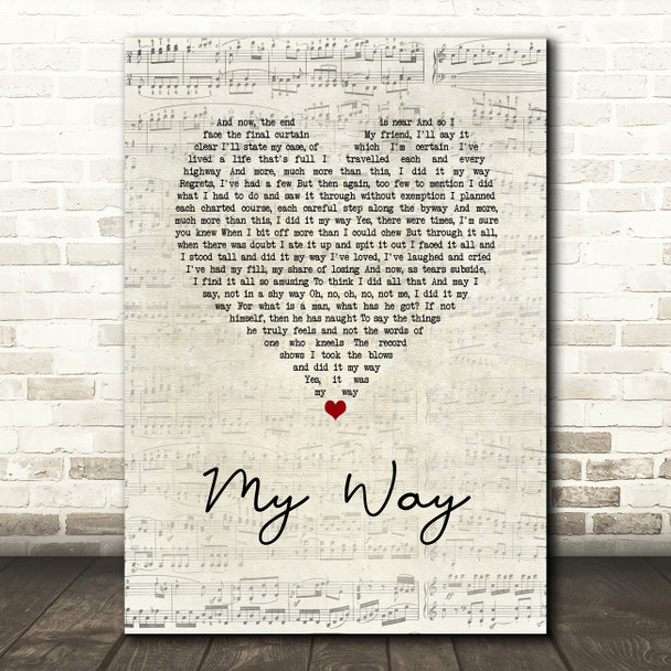 Frank Sinatra My Way Script Heart Song Lyric Quote Print