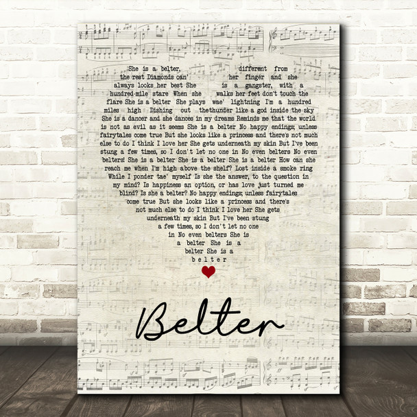 Gerry Cinnamon Belter Script Heart Song Lyric Quote Print