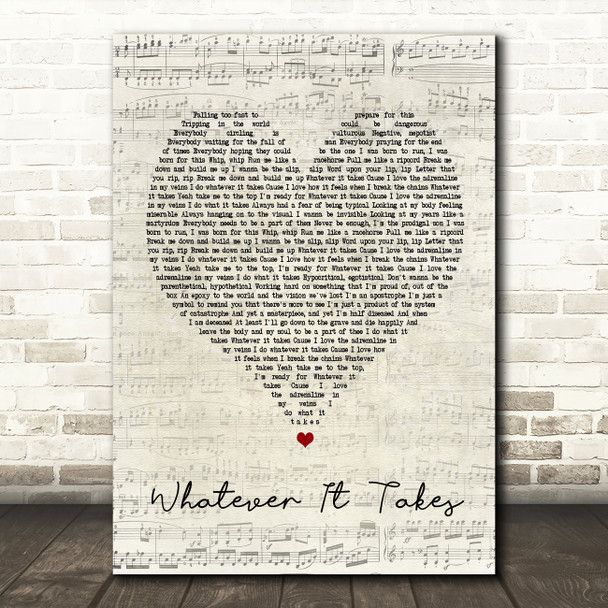 Imagine Dragons Whatever It Takes Script Heart Song Lyric Quote Print