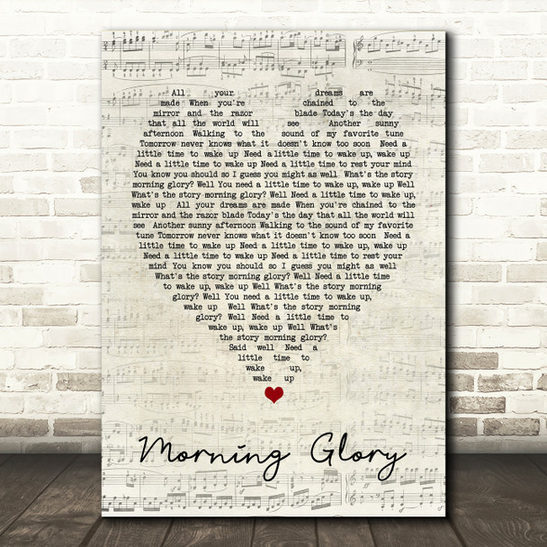 Morning Glory Oasis Script Heart Quote Song Lyric Print