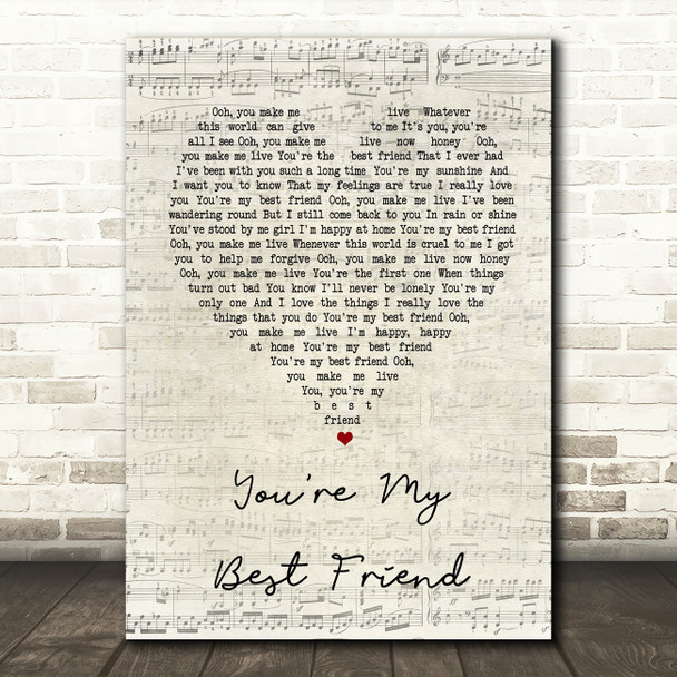 Queen You're My Best Friend Script Heart Song Lyric Quote Print