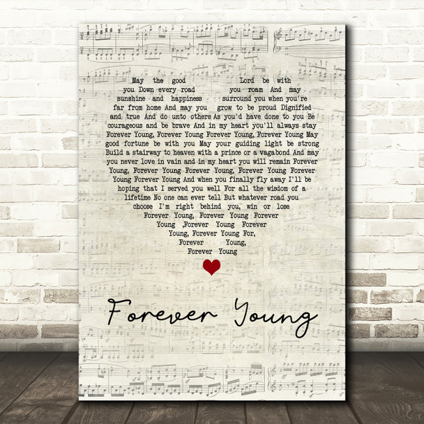 Rod Stewart Forever Young Script Heart Song Lyric Quote Print