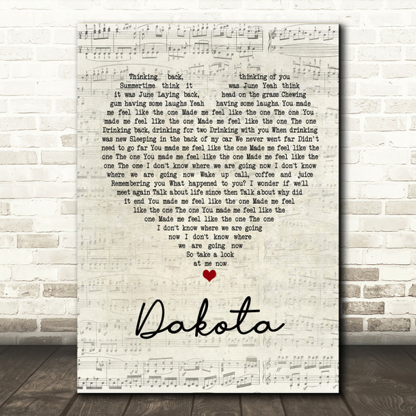 Stereophonics Dakota Script Heart Song Lyric Quote Print