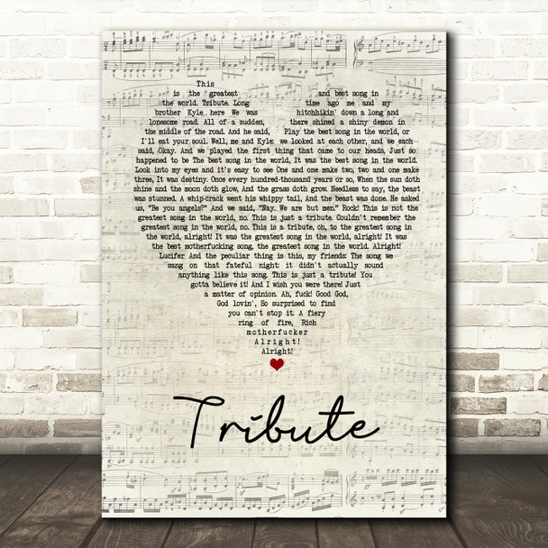 Tenacious D Tribute Script Heart Song Lyric Quote Print