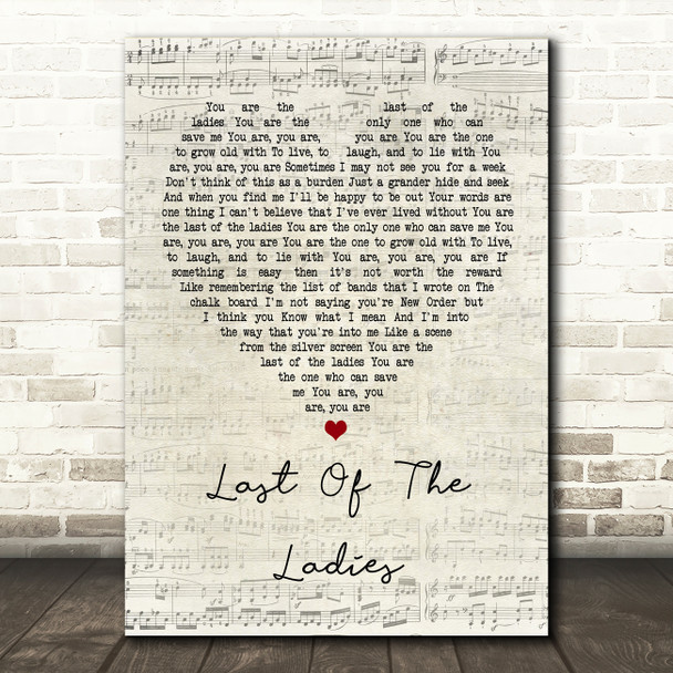 The Courteeners Last Of The Ladies Script Heart Song Lyric Quote Print