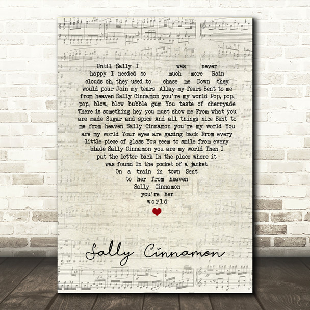 The Stone Roses Sally Cinnamon Script Heart Song Lyric Quote Print