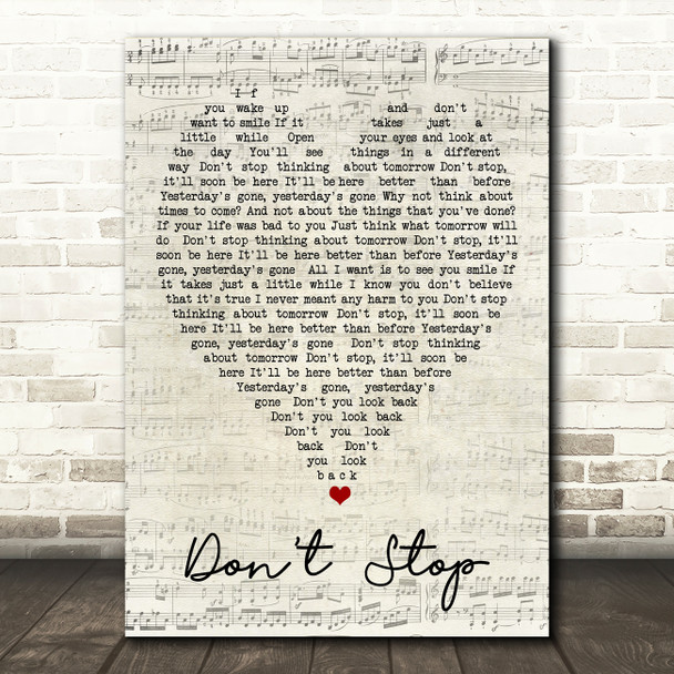 Don't Stop Fleetwood Mac Script Heart Quote Song Lyric Print