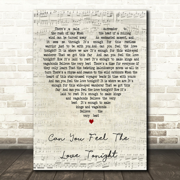 Can You Feel The Love Tonight Elton John Script Heart Song Lyric Quote Print
