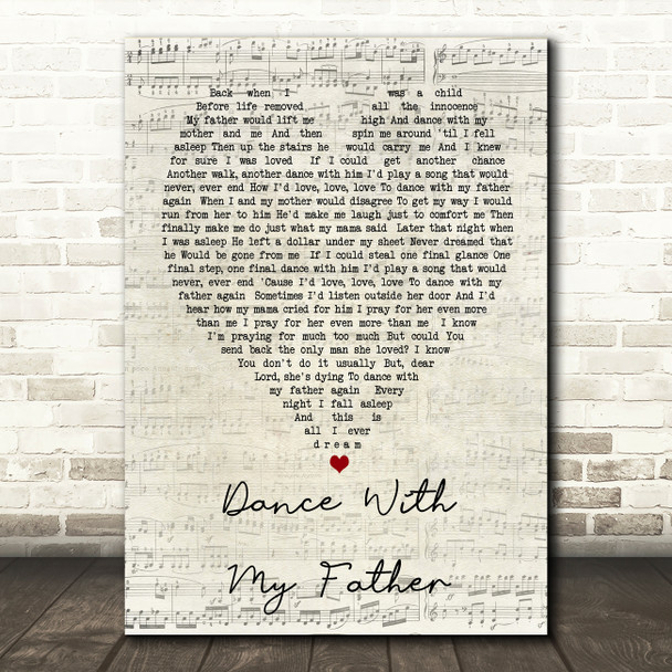 Dance With My Father Luther Vandross Script Heart Song Lyric Quote Print