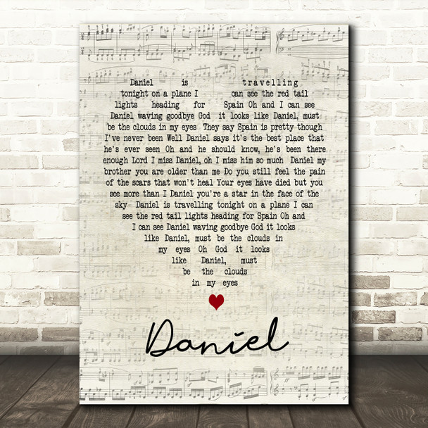 Daniel Elton John Script Heart Song Lyric Quote Print