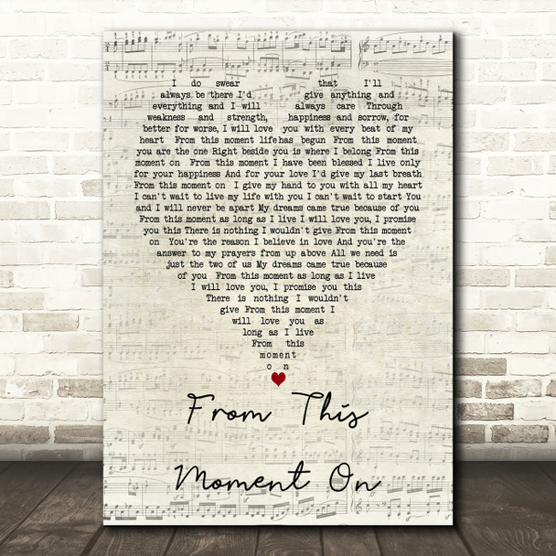 From This Moment On Shania Twain Script Heart Song Lyric Quote Print