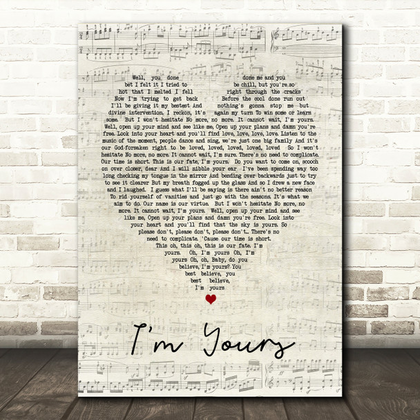 I'm Yours Jason Mraz Script Heart Song Lyric Quote Print