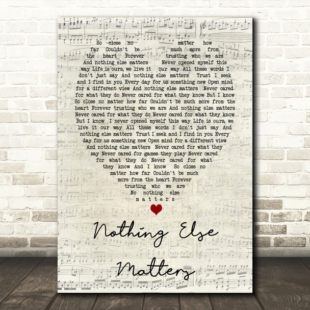 Nothing Else Matters Metallica Script Heart Song Lyric Quote Print