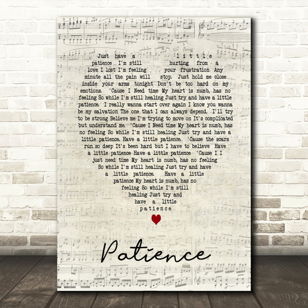 Patience Take That Script Heart Song Lyric Quote Print
