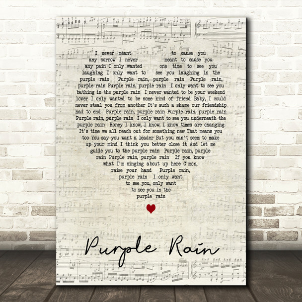 Purple Rain Prince Script Heart Song Lyric Quote Print