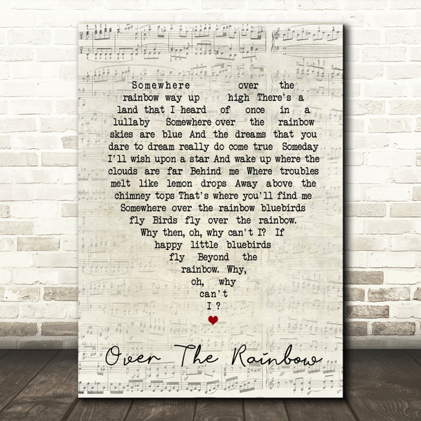 Somewhere Over The Rainbow Judy Garland Script Heart Song Lyric Quote Print