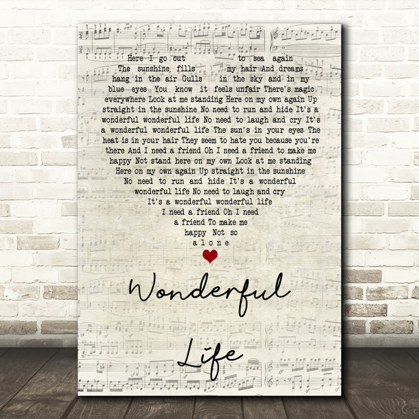 Black Wonderful Life Script Heart Song Lyric Quote Print