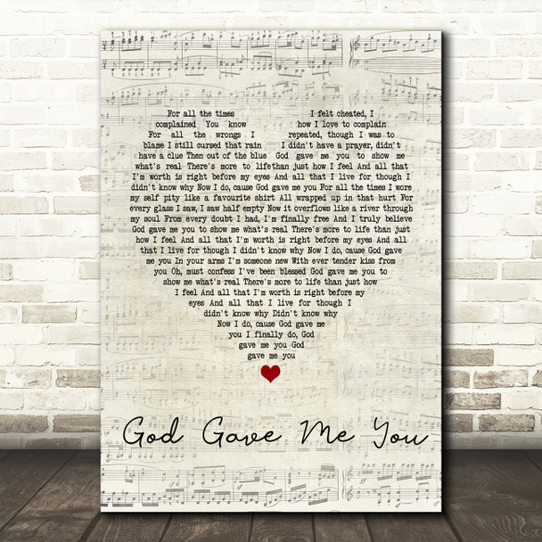 Bryan White God Gave Me You Script Heart Song Lyric Quote Print