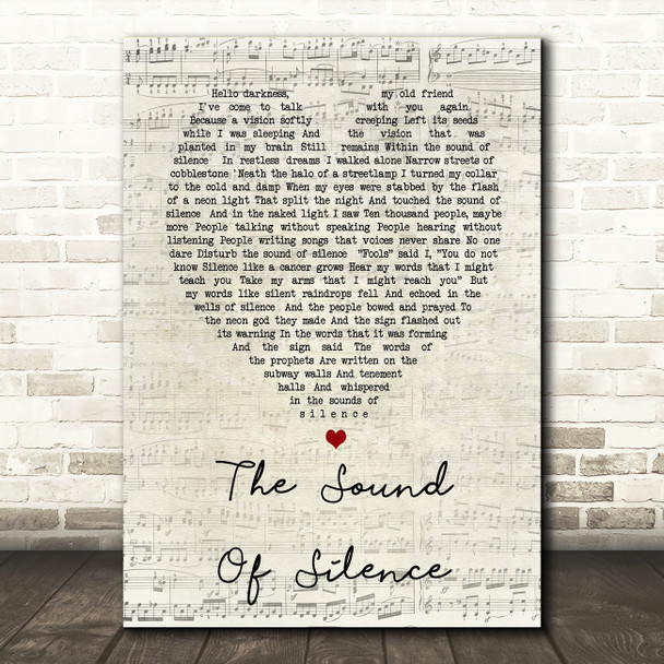 The Sound Of Silence Simon & Garfunkel Script Heart Song Lyric Quote Print
