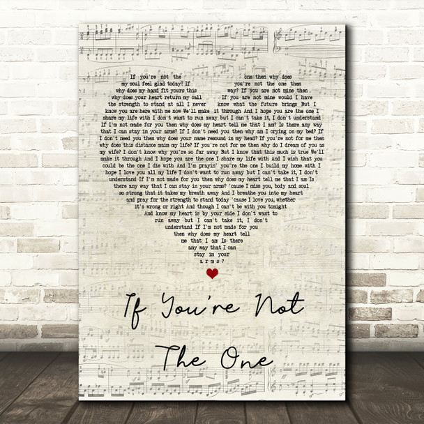Daniel Bedingfield If You're Not The One Script Heart Song Lyric Quote Print