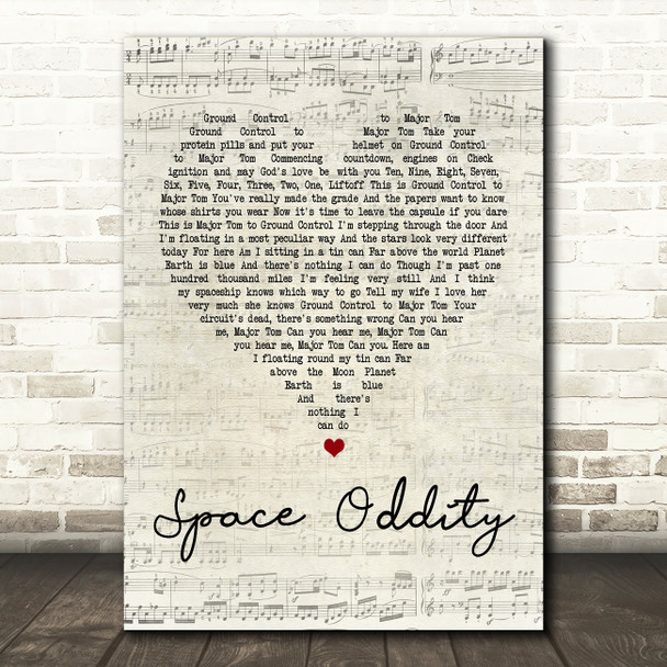David Bowie Space Oddity Script Heart Song Lyric Quote Print