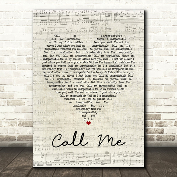 Dinah Washington & Brook Benton Call Me Script Heart Song Lyric Quote Print