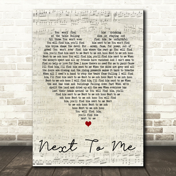 Emeli Sandé Next To Me Script Heart Song Lyric Quote Print