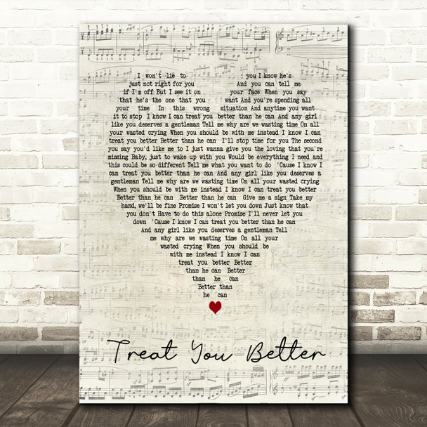 Treat You Better Shawn Mendes Script Heart Song Lyric Quote Print