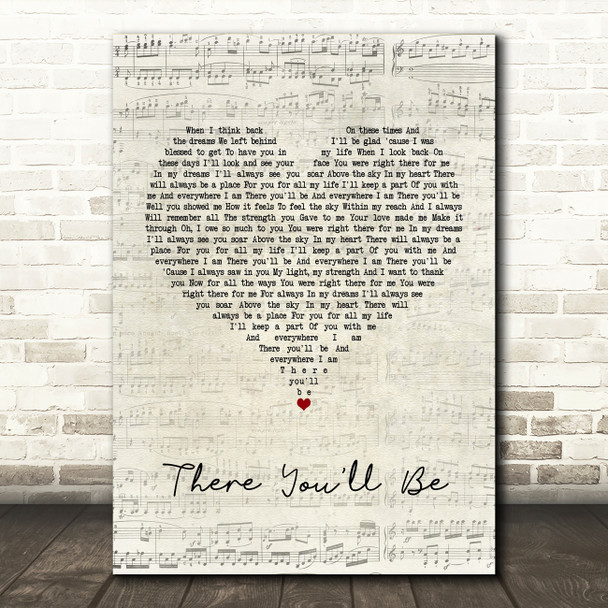 Faith Hill There You'll Be Script Heart Song Lyric Quote Print