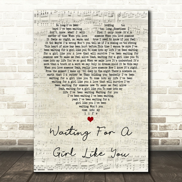 Foreigner Waiting For A Girl Like You Script Heart Song Lyric Quote Print