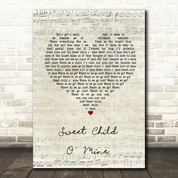 Guns N Roses Sweet Child O' Mine Script Heart Song Lyric Quote Print