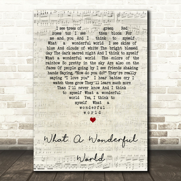 What A Wonderful World Louis Armstrong Script Heart Song Lyric Quote Print