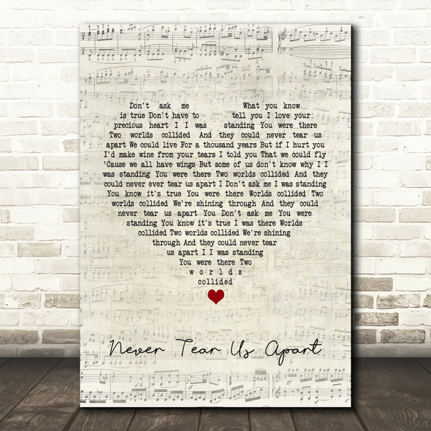 INXS Never Tear Us Apart Script Heart Song Lyric Quote Print