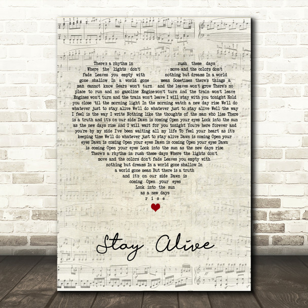José González Stay Alive Script Heart Song Lyric Quote Print