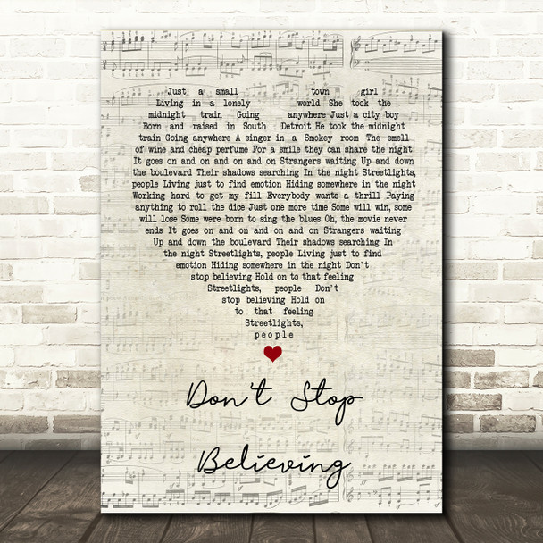 Journey Don't Stop Believing Script Heart Song Lyric Quote Print