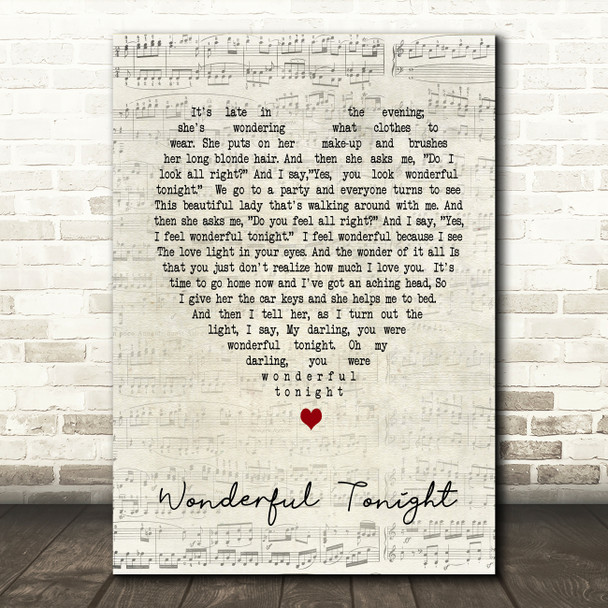 Wonderful Tonight Eric Clapton Script Heart Song Lyric Quote Print