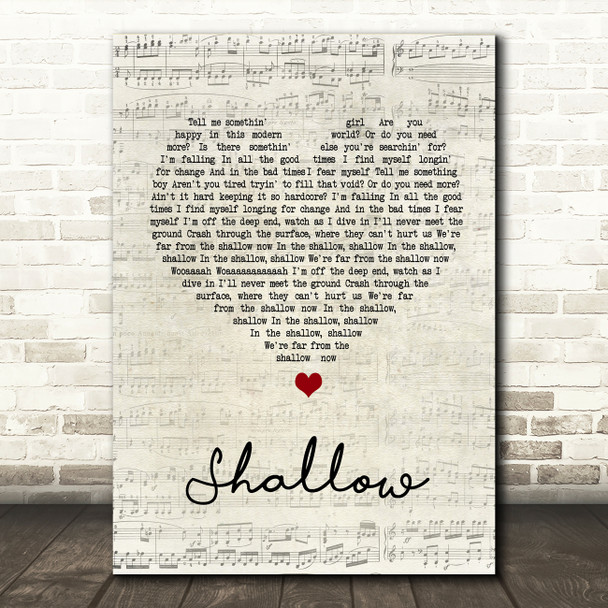 Lady Gaga & Bradley Cooper Shallow Script Heart Song Lyric Quote Print