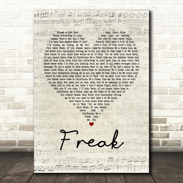 Lana Del Rey Freak Script Heart Song Lyric Quote Print