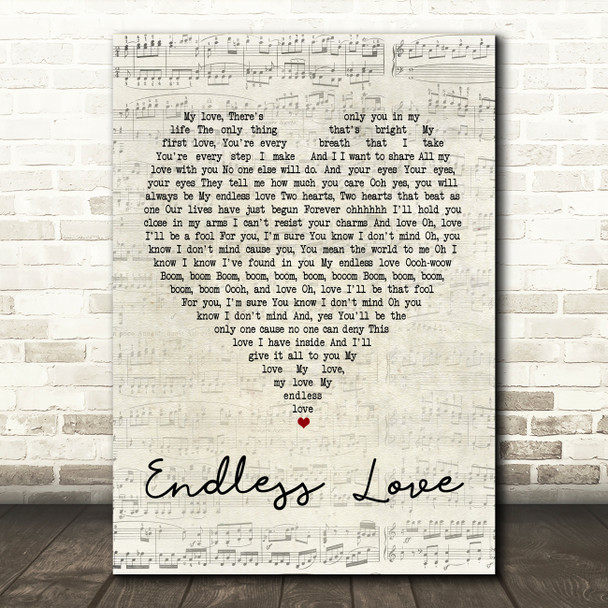 Lionel Richie & Mariah Carey Endless Love Script Heart Song Lyric Quote Print