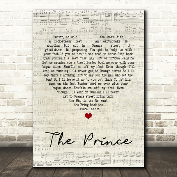 Madness The Prince Script Heart Song Lyric Quote Print