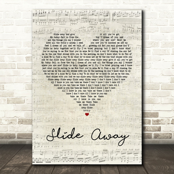 Oasis Slide Away Script Heart Song Lyric Quote Print