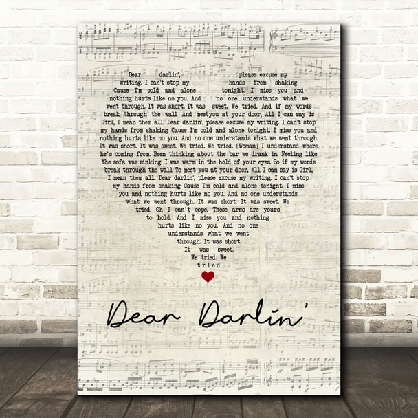 Olly Murs Dear Darlin' Script Heart Song Lyric Quote Print