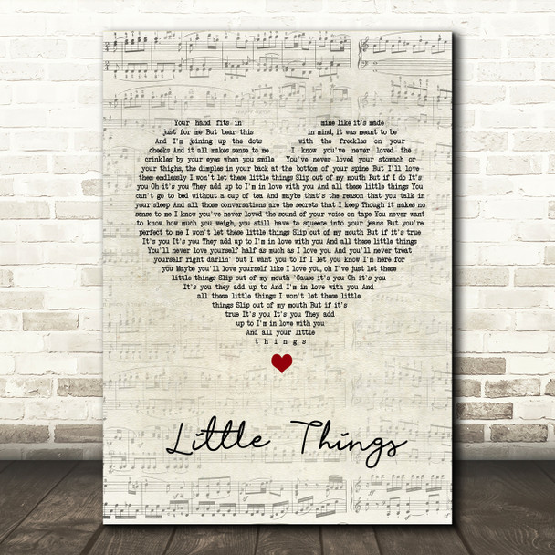One Direction Little Things Script Heart Song Lyric Quote Print