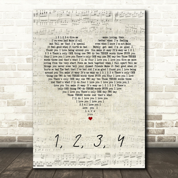 Plain White T's 1, 2, 3, 4 Script Heart Song Lyric Quote Print