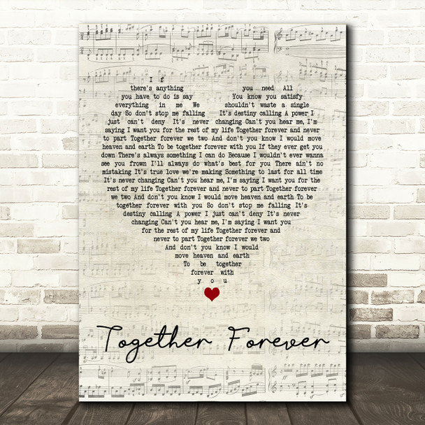 Rick Astley Together Forever Script Heart Song Lyric Quote Print