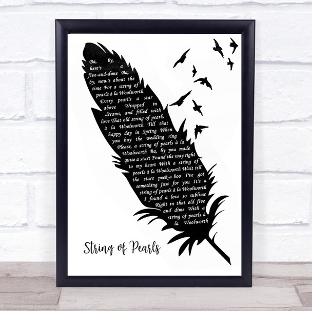 Glenn Miller String of Pearls Black & White Feather & Birds Song Lyric Wall Art Print