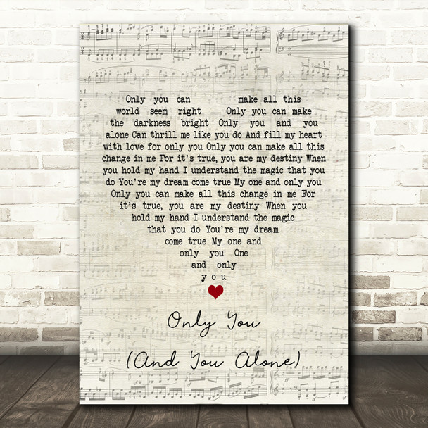 The Platters Only You (And You Alone) Script Heart Song Lyric Quote Print