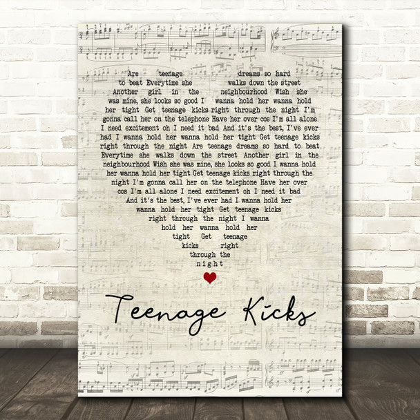 The Undertones Teenage Kicks Script Heart Song Lyric Quote Print